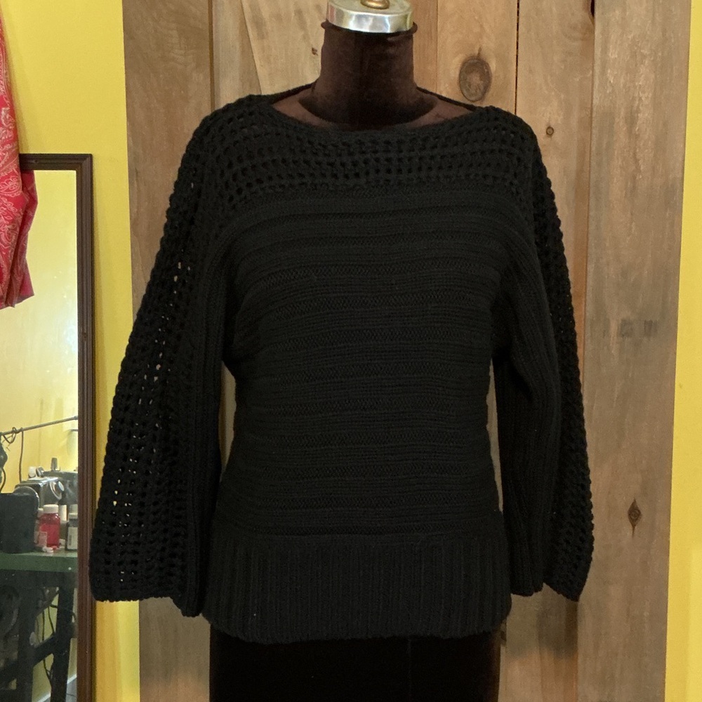 Anthropologie Black Crochet-Sleeve Boatneck Sweater - Picture 1 of 5